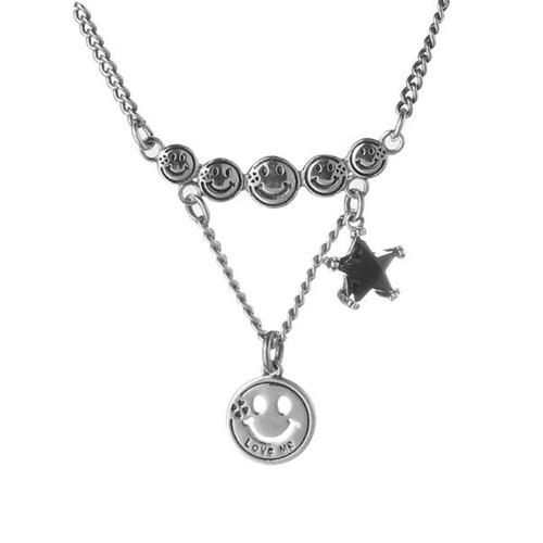 Antique style silver jewelry smile faces and tag pendant necklace for women